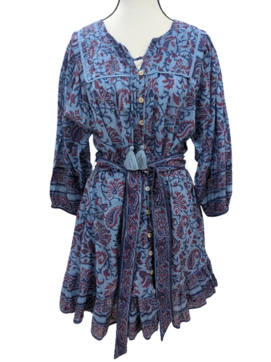 Cleobella Dresses & Skirts - Cleobella Organic Cotton Paisley Boho Mini Dress M Blue Plum Belt Pockets